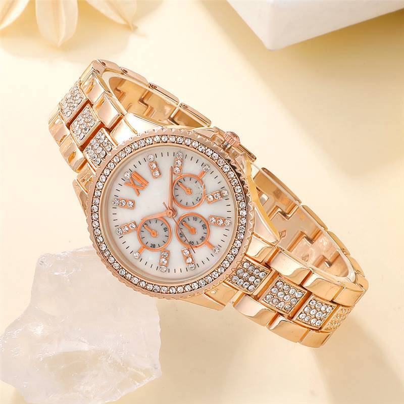 Fashionable Rhinestone Women's Steel Band Three Eyes Quartz Alloy Fashion Watch For Women