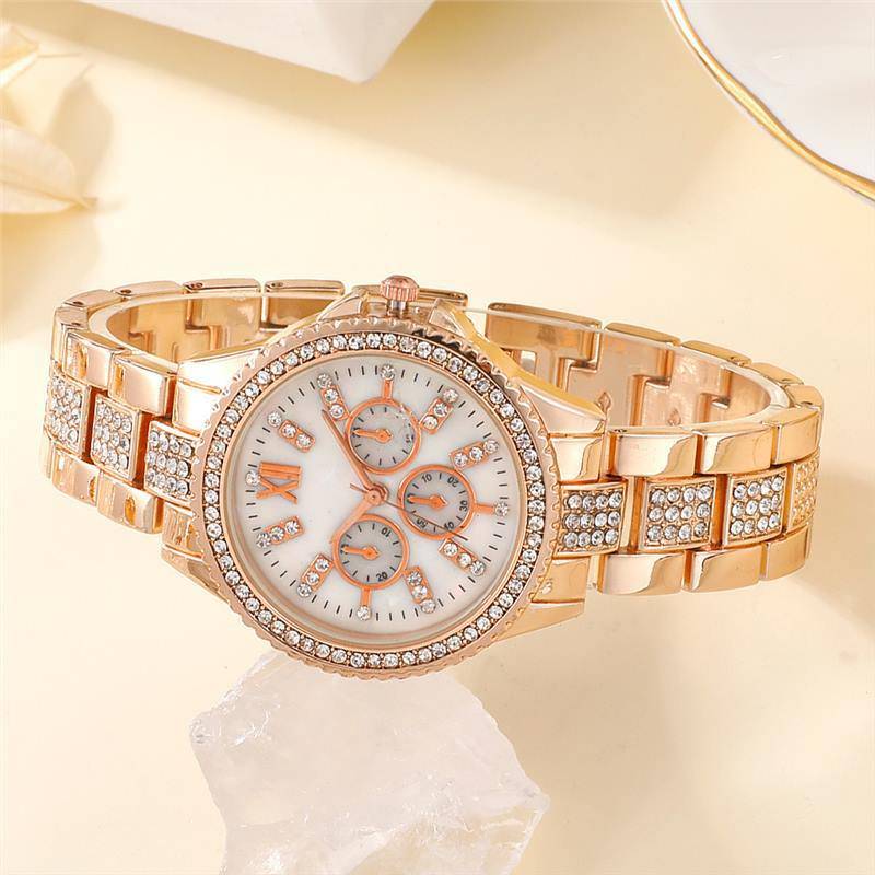 Fashionable Rhinestone Women's Steel Band Three Eyes Quartz Alloy Fashion Watch For Women