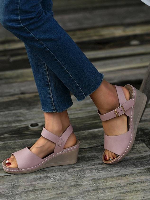 Summer Pu Casual Plain Wedge Sandal