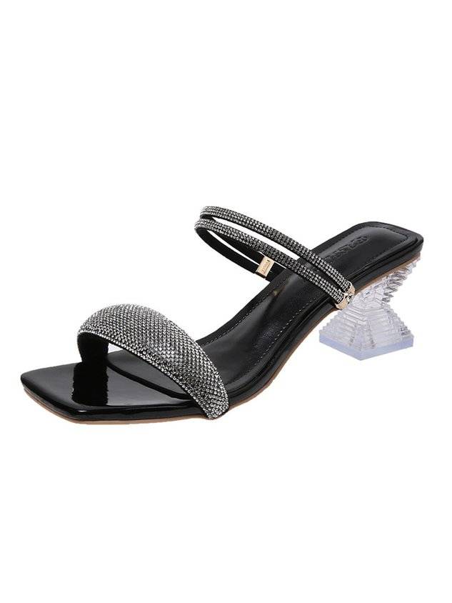 Women's Fashion Rhinestone Spool Heel Strappy Sandals