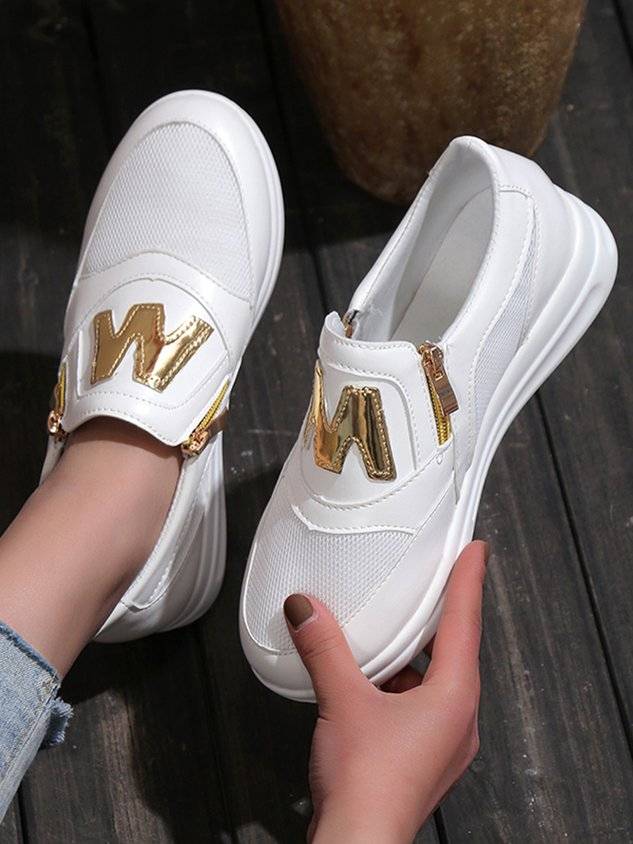 Letter Decor Breathable Mesh Fabric Split Joint Slip On Walking Shoes