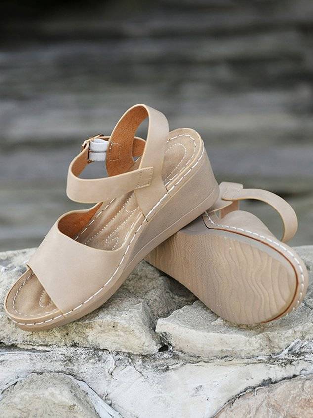 Summer Pu Casual Plain Wedge Sandal