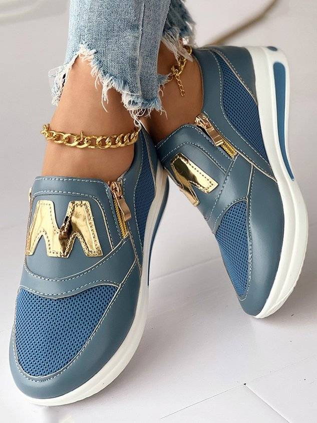 Letter Decor Breathable Mesh Fabric Split Joint Slip On Walking Shoes