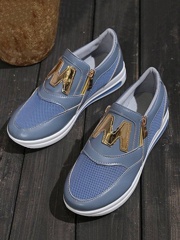 Letter Decor Breathable Mesh Fabric Split Joint Slip On Walking Shoes