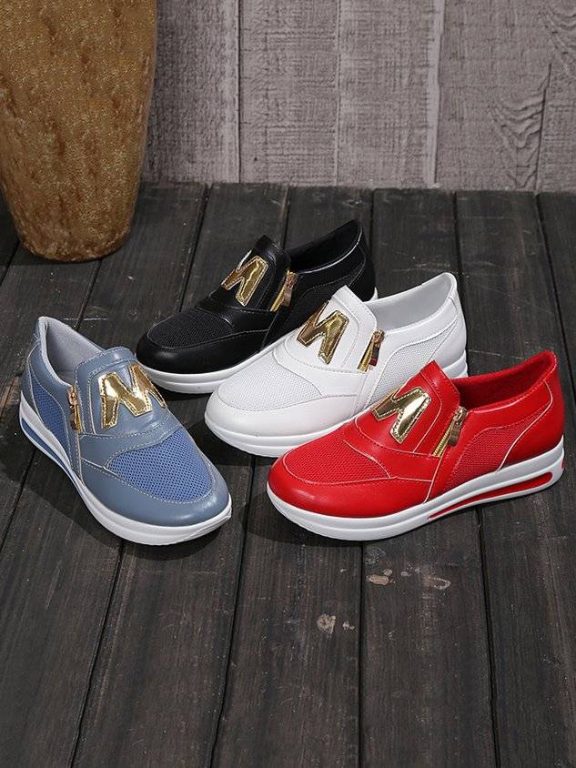 Letter Decor Breathable Mesh Fabric Split Joint Slip On Walking Shoes