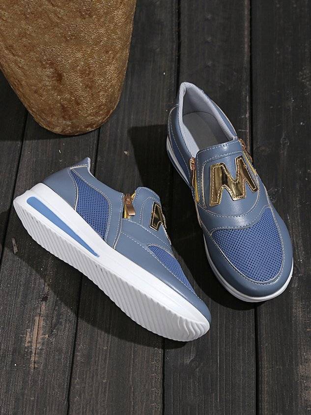 Letter Decor Breathable Mesh Fabric Split Joint Slip On Walking Shoes