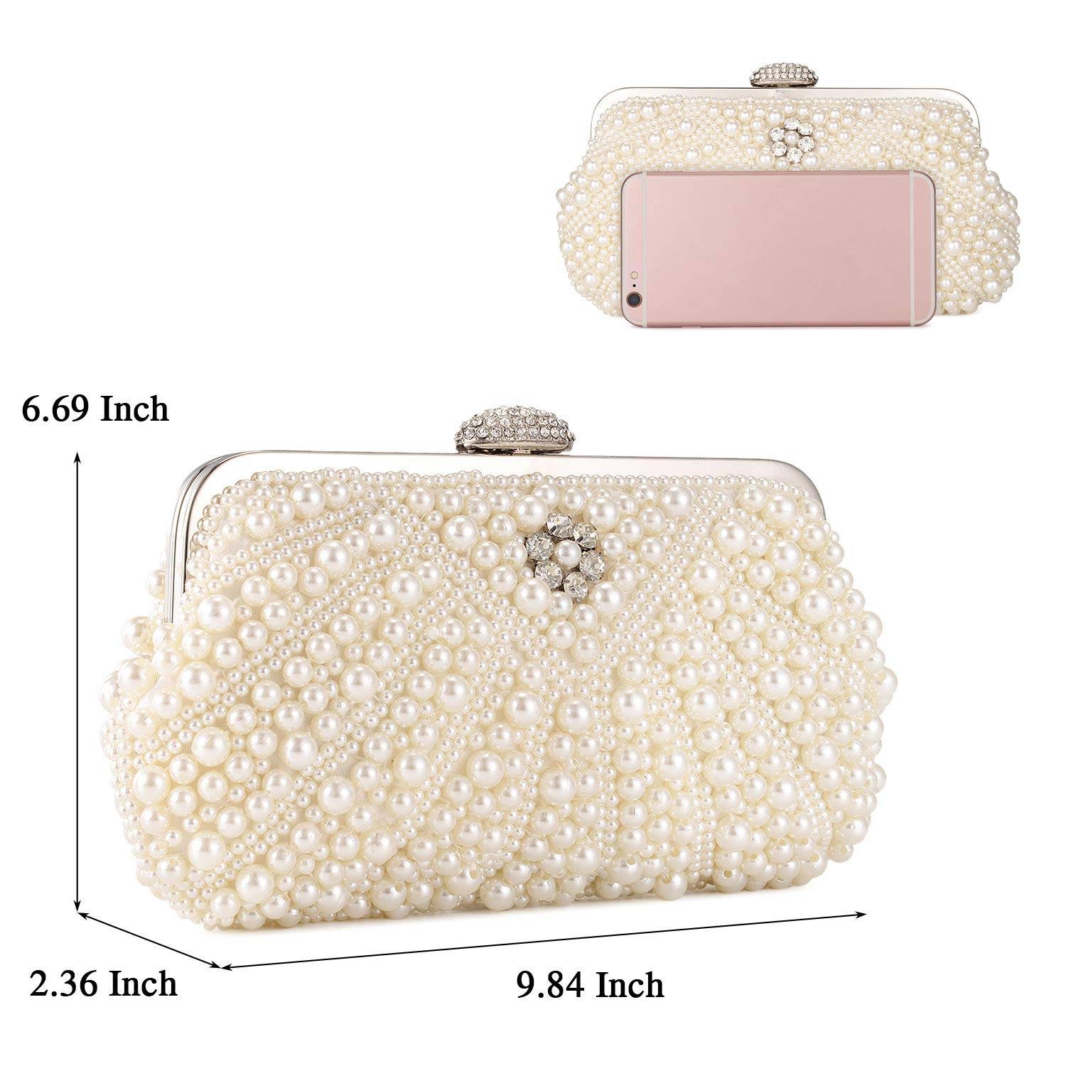 Women Pearl Clutch Bag Noble Crystal Beaded Evening Bag Wedding Clutch with Pearl Chain