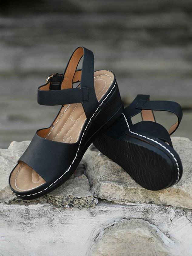 Summer Pu Casual Plain Wedge Sandal