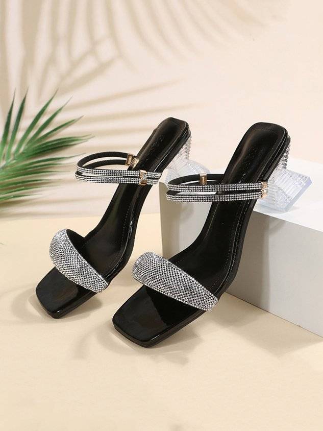 Women's Fashion Rhinestone Spool Heel Strappy Sandals