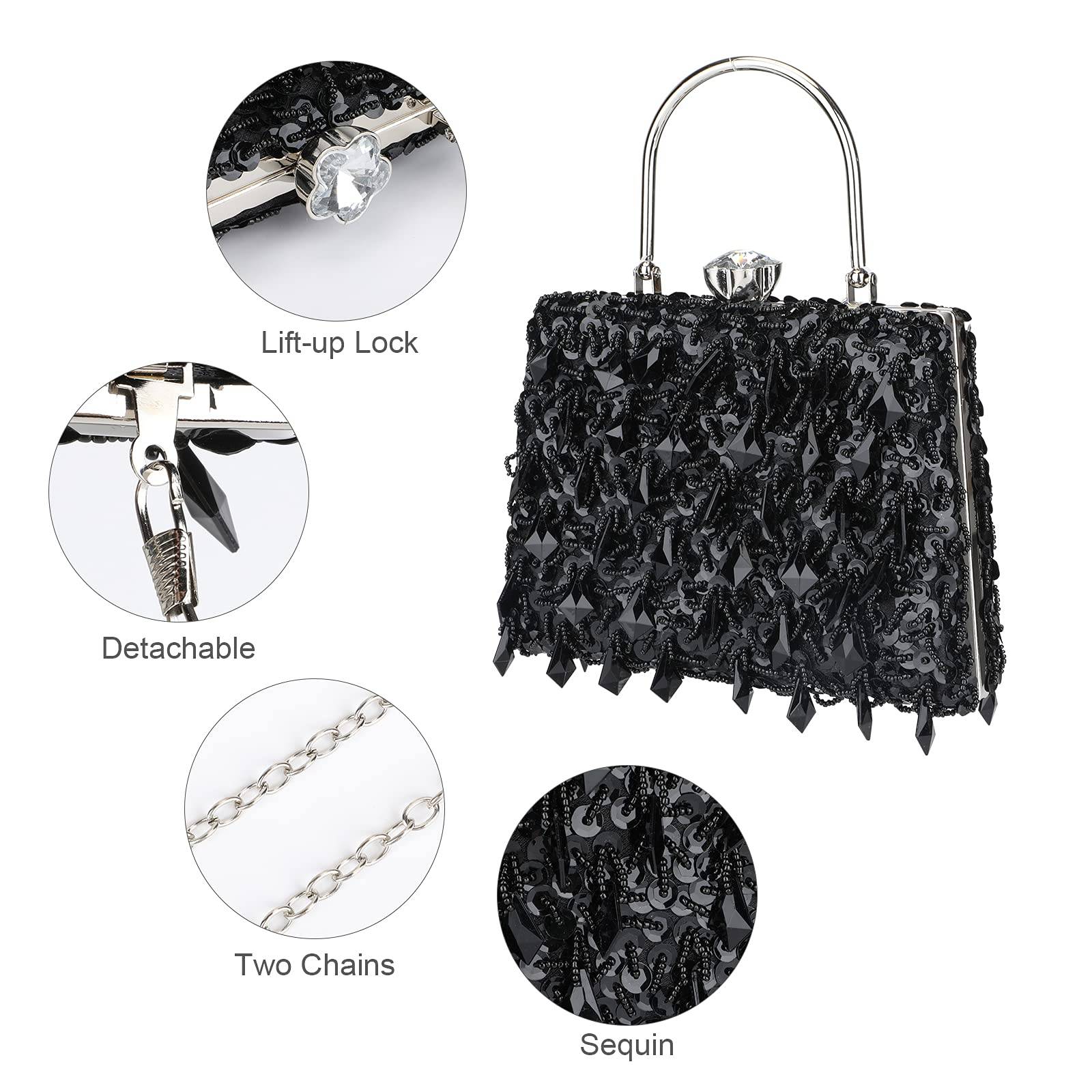 Women Wedding Clutch Rhinestone Bling Sequin Evening Bags Vintage Crystal Beaded Cocktail Party Party Purse