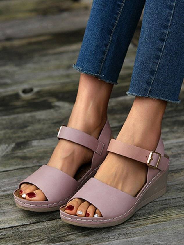 Summer Pu Casual Plain Wedge Sandal