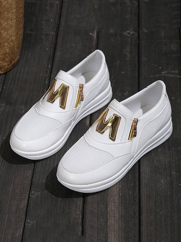 Letter Decor Breathable Mesh Fabric Split Joint Slip On Walking Shoes