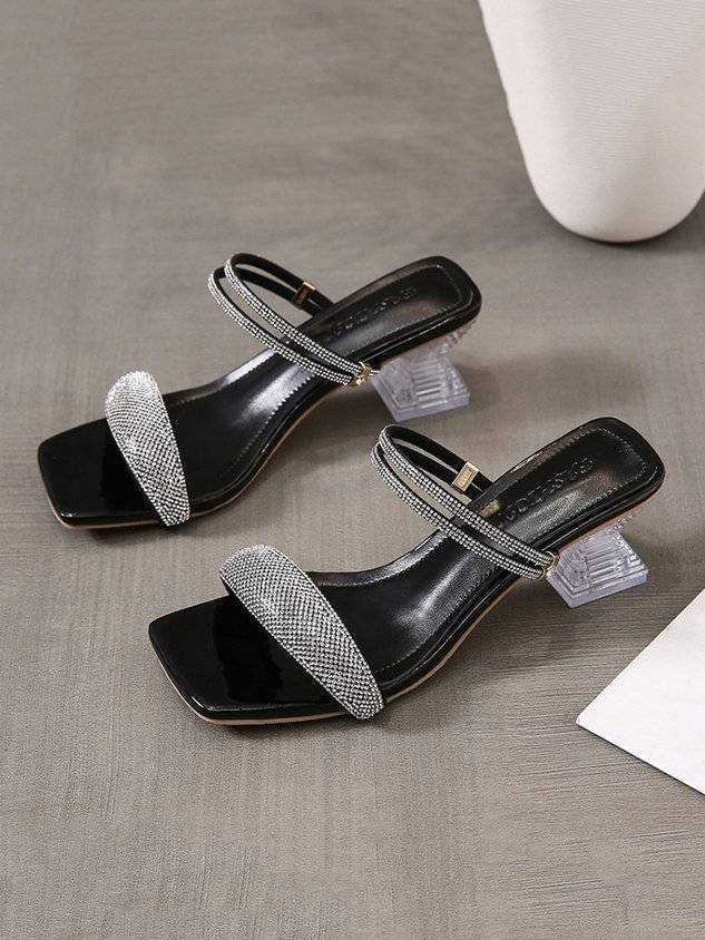 Women's Fashion Rhinestone Spool Heel Strappy Sandals