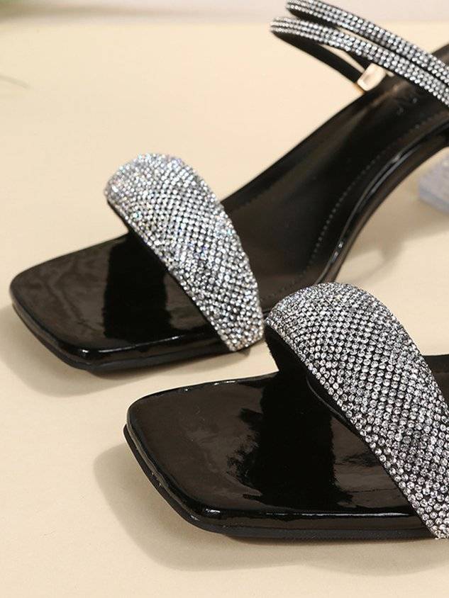 Women's Fashion Rhinestone Spool Heel Strappy Sandals