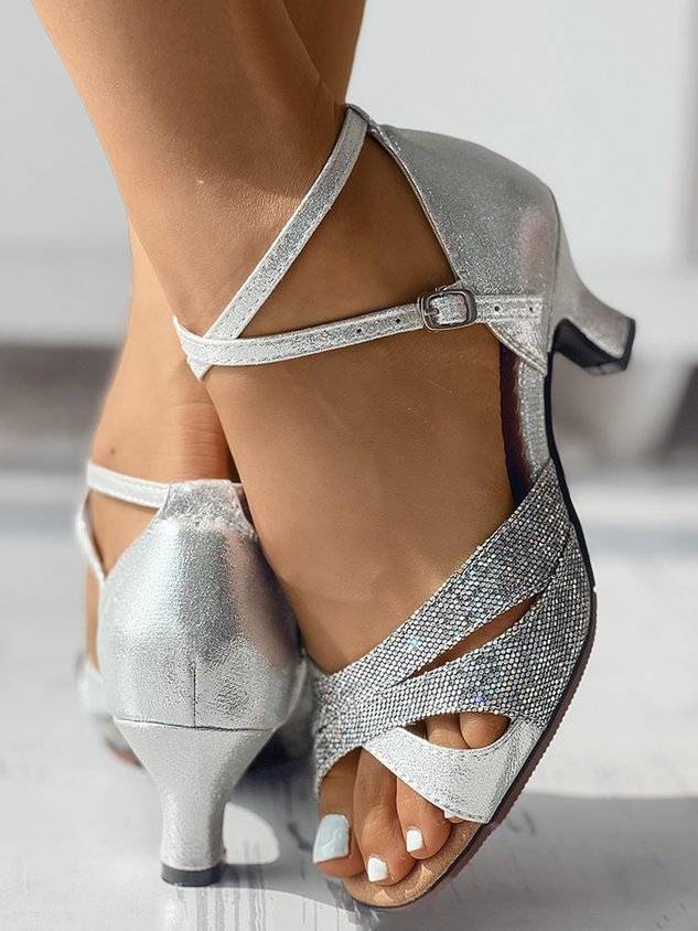 Contrast Sequin Latin Ankle Strap Dance Heels