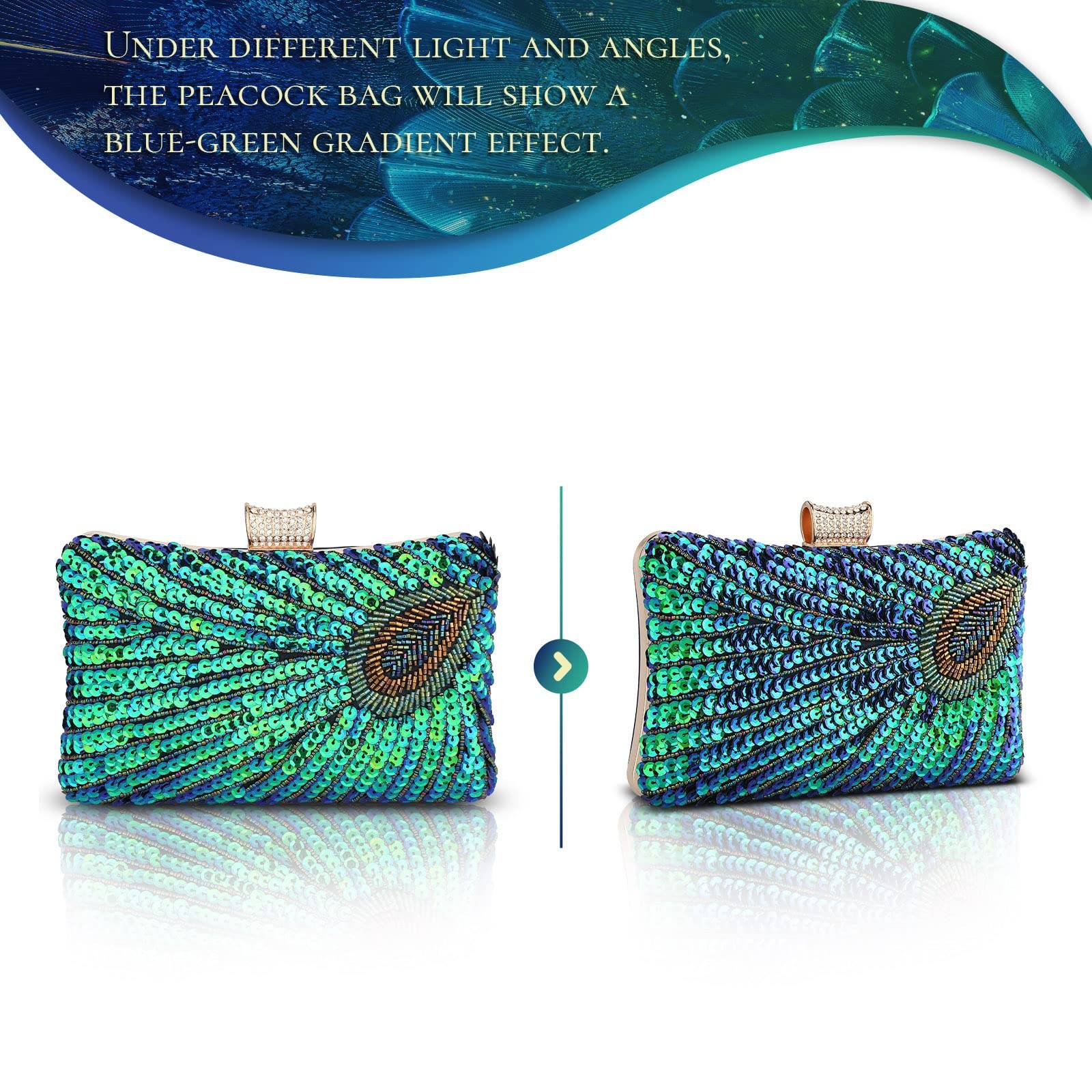 Beaded Sequin Peacock Evening Clutch Bags Party Wedding Purse