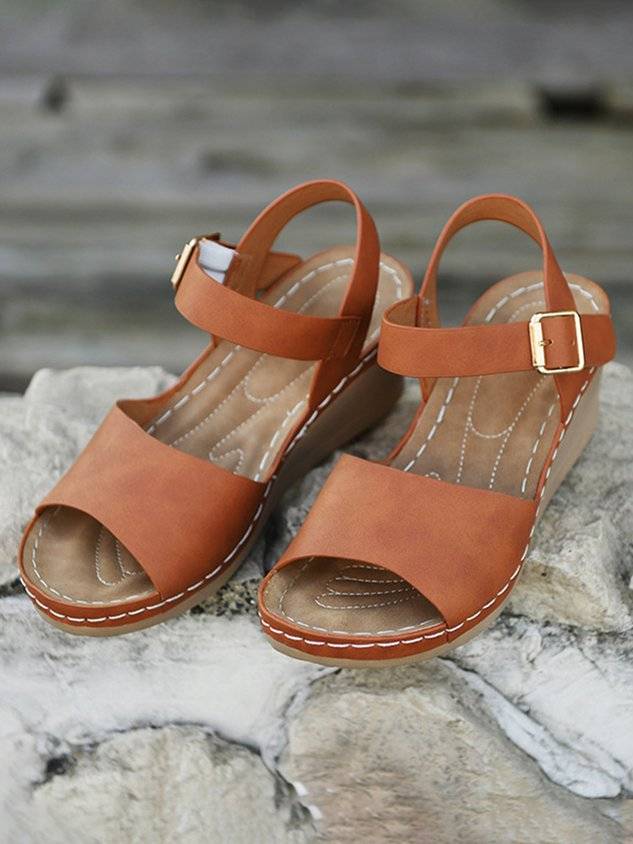 Summer Pu Casual Plain Wedge Sandal