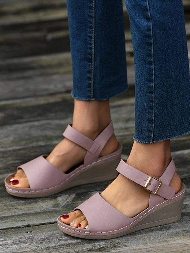 Summer Pu Casual Plain Wedge Sandal