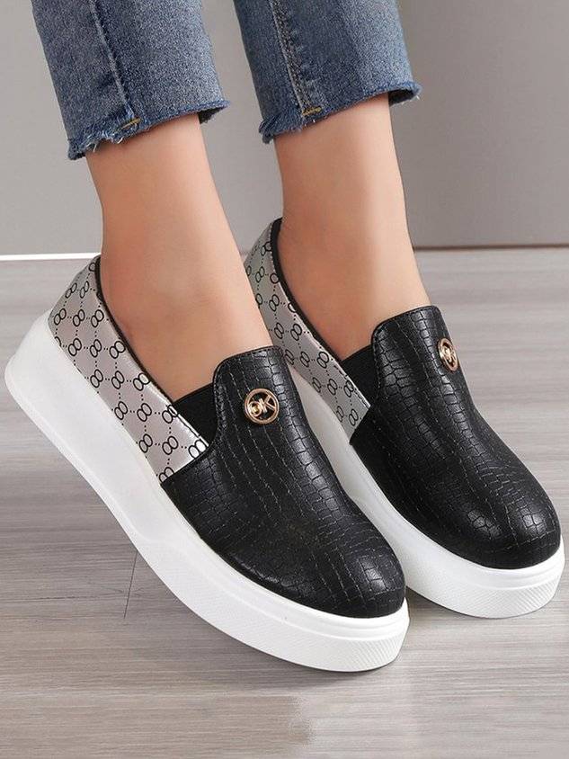 Contrast Print Metal Buckle Casual Flats