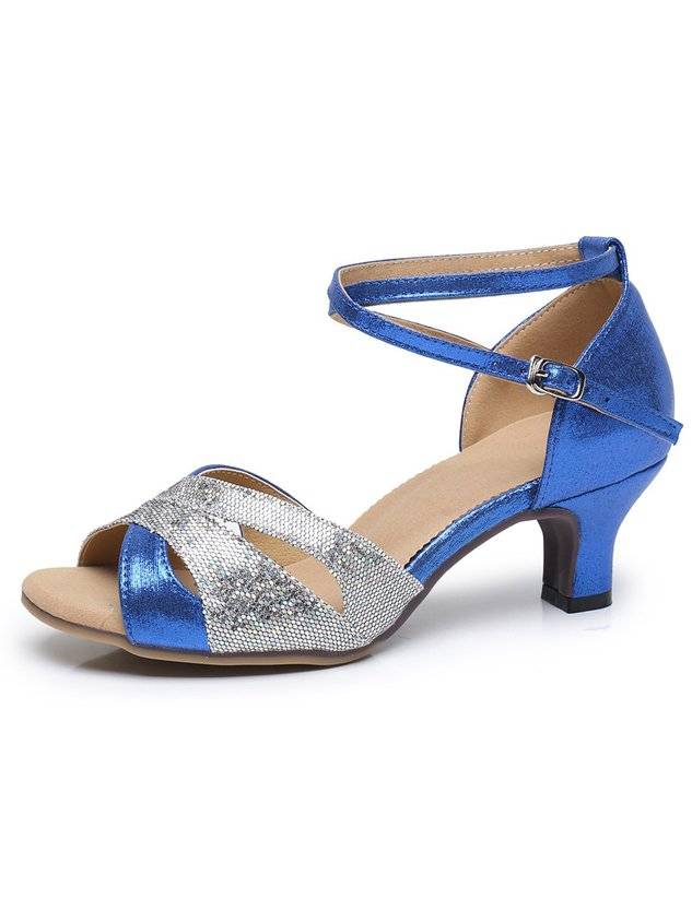 Contrast Sequin Latin Ankle Strap Dance Heels