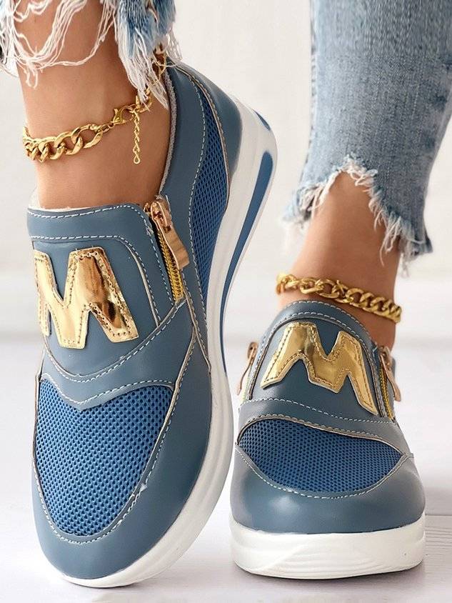 Letter Decor Breathable Mesh Fabric Split Joint Slip On Walking Shoes