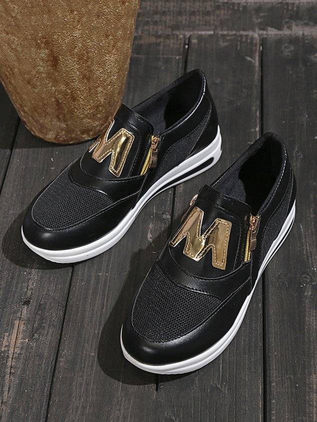 Letter Decor Breathable Mesh Fabric Split Joint Slip On Walking Shoes