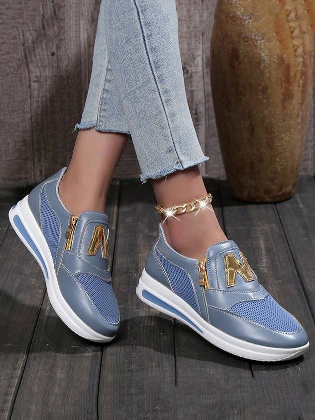 Letter Decor Breathable Mesh Fabric Split Joint Slip On Walking Shoes