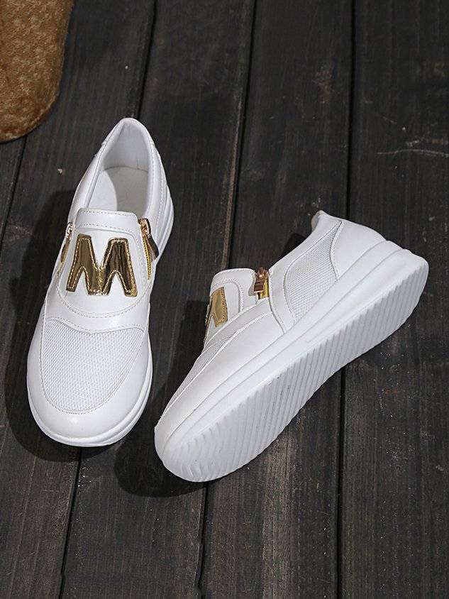 Letter Decor Breathable Mesh Fabric Split Joint Slip On Walking Shoes