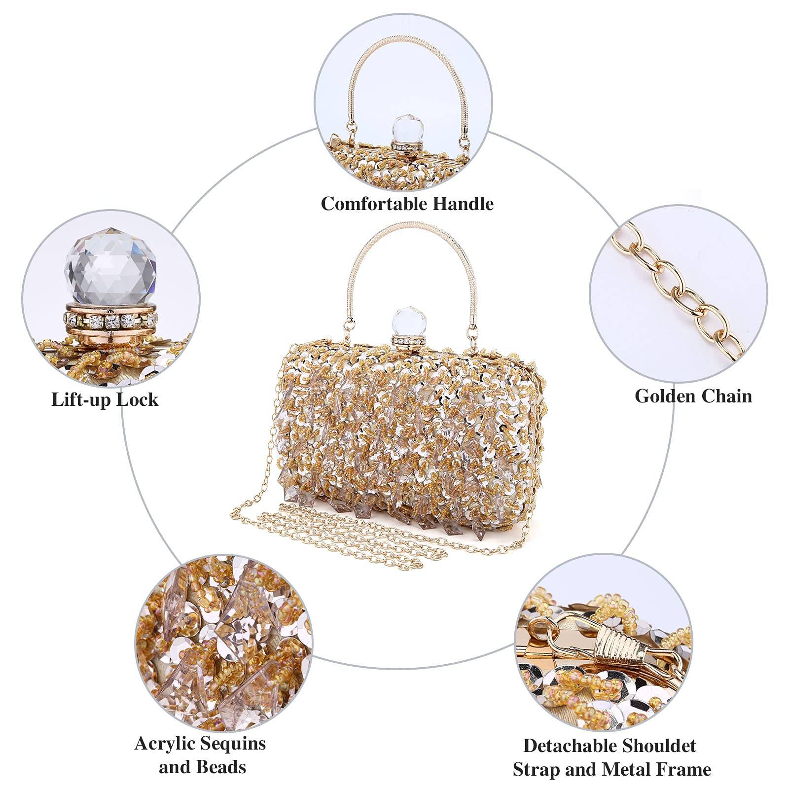 Women Wedding Clutch Rhinestone Bling Sequin Evening Bags Vintage Crystal Beaded Cocktail Party Party Purse