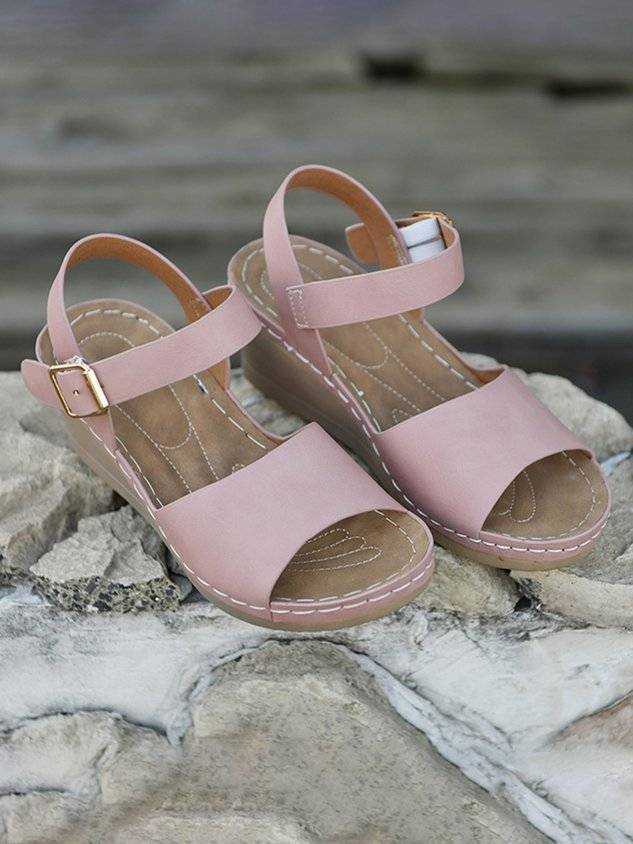 Summer Pu Casual Plain Wedge Sandal