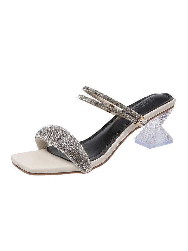 Women's Fashion Rhinestone Spool Heel Strappy Sandals