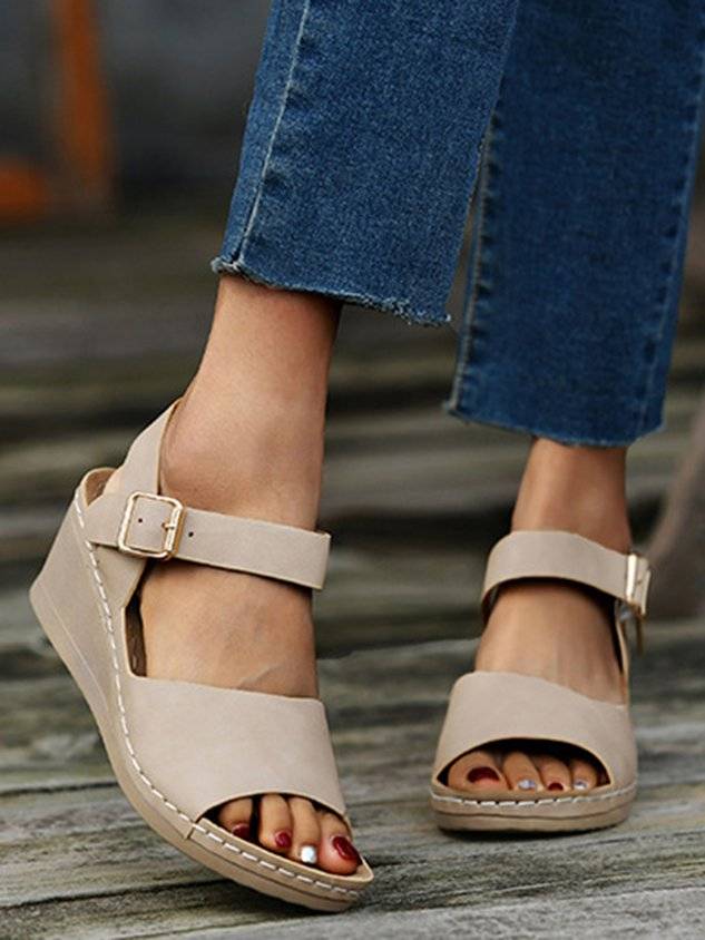 Summer Pu Casual Plain Wedge Sandal